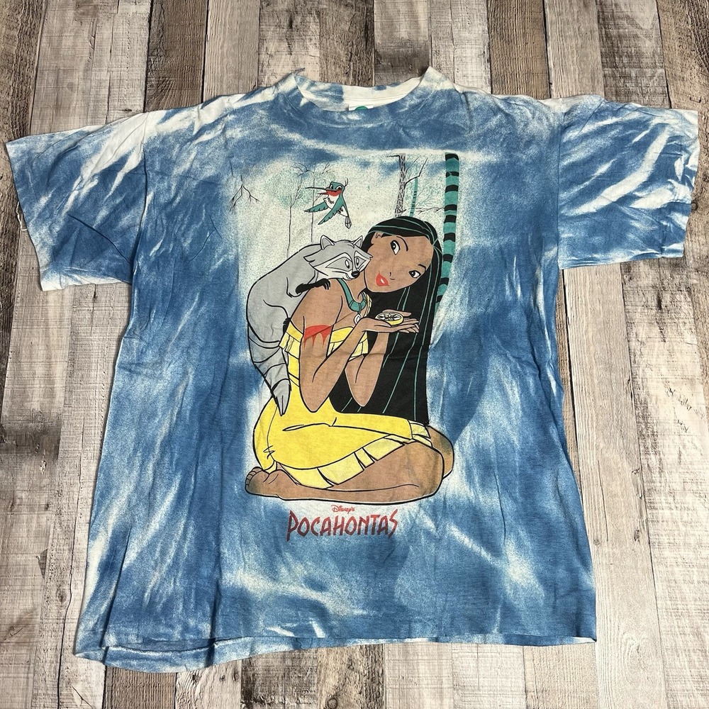 Pocahontas Shirt Adult Large Blue White Vintage Disney Princess Meeko